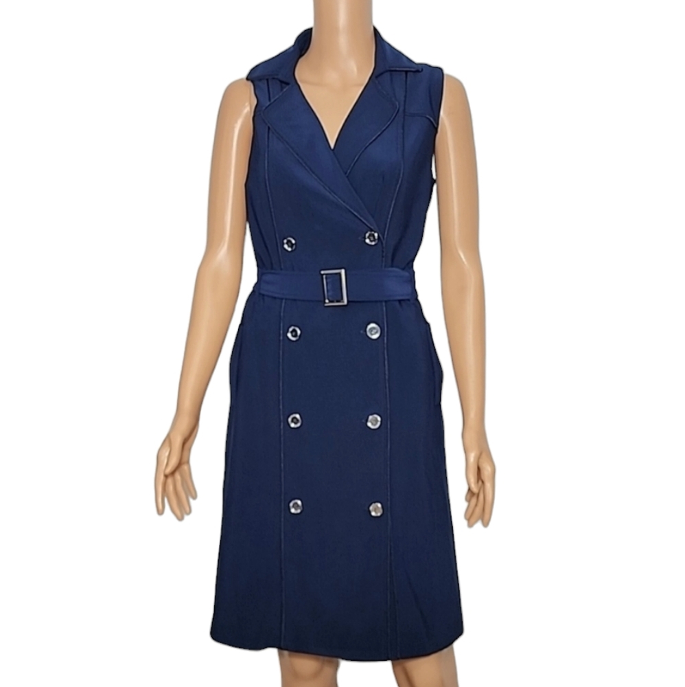 Frank lyman Women's Sleeveless Double Breasted Belted blue‎ Dress Size 8 Medium